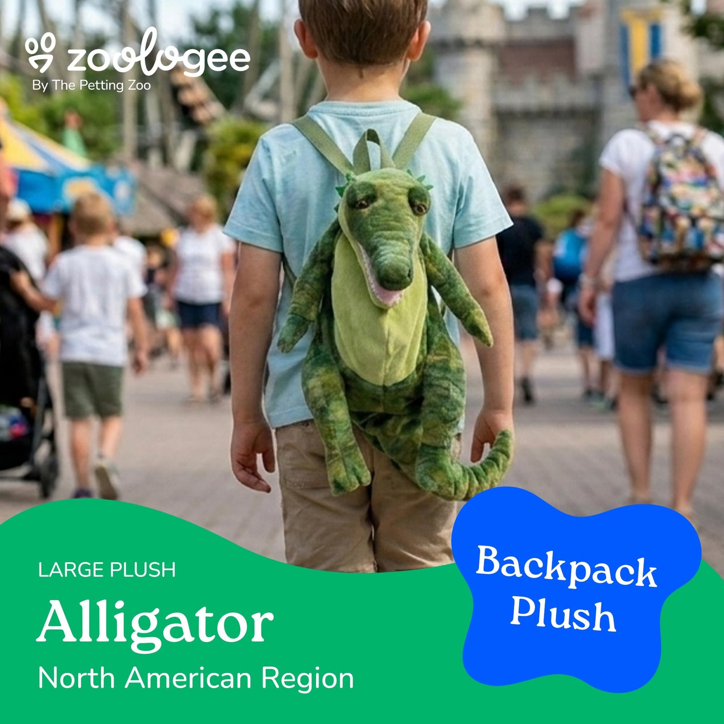 The Petting Zoo Alligator Stuffed Animal Plushie Backpack, Gifts for Kids, Sealife Animal Toy, Green Alligator Plush Toy Book Bag, 20 inches