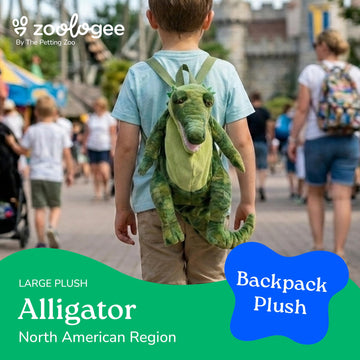 The Petting Zoo Alligator Stuffed Animal Plushie Backpack, Gifts for Kids, Sealife Animal Toy, Green Alligator Plush Toy Book Bag, 20 inches