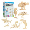 Hands Craft DIY 3D Wooden Puzzle - 6 Assorted Sea Animals Bundle Pack Set Brain Teaser Puzzles Educational STEM Toy Adults and Kids to Build Safe