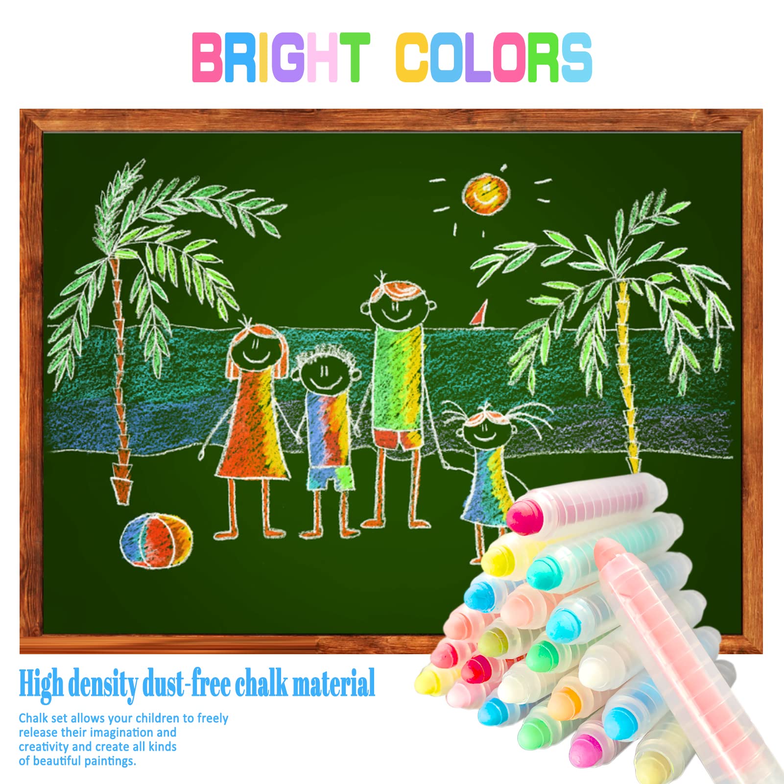 YimeBand 12 Pcs Sidewalk Chalk Set for Kids, 12 Colors Dust-free Washable Outdoor Toddler Chalk with Holder for Blackboard Drawing Writing Toys Gift
