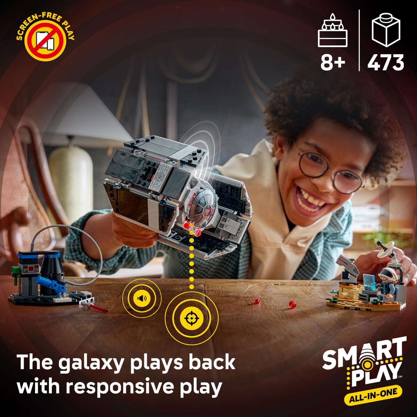 LEGO Star Wars SMART Play: Darth Vader’s TIE Fighter Interactive Building Toy - All-in-One Set - Reacts to How You Move and Play with a SMART Brick