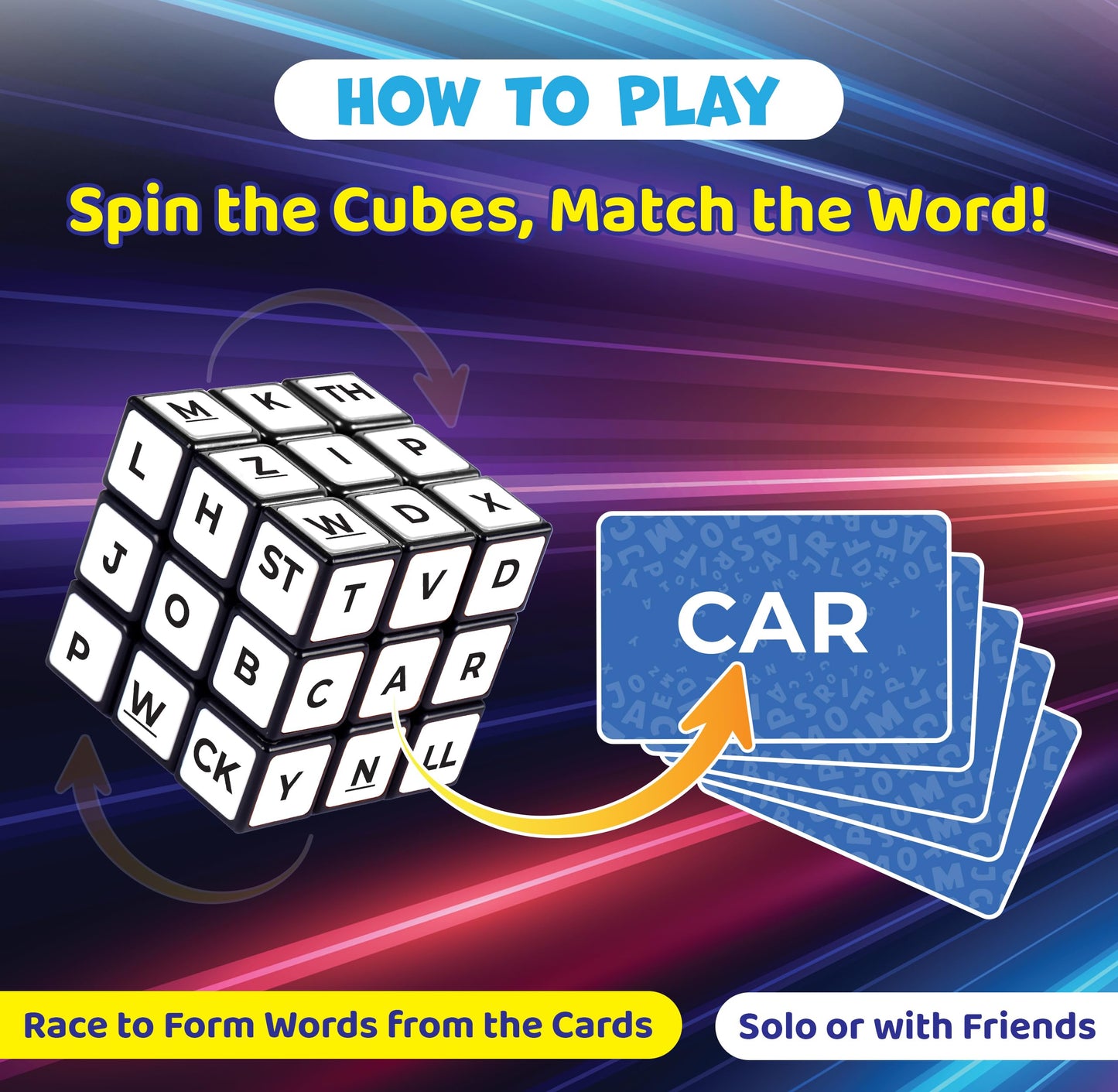 Wordix Words Game Cube for Kids, 2 Player Matching Letter Cube Racing Game with 100 Flash Cards, Educational Spelling & Reading Alphabet Learning Fun