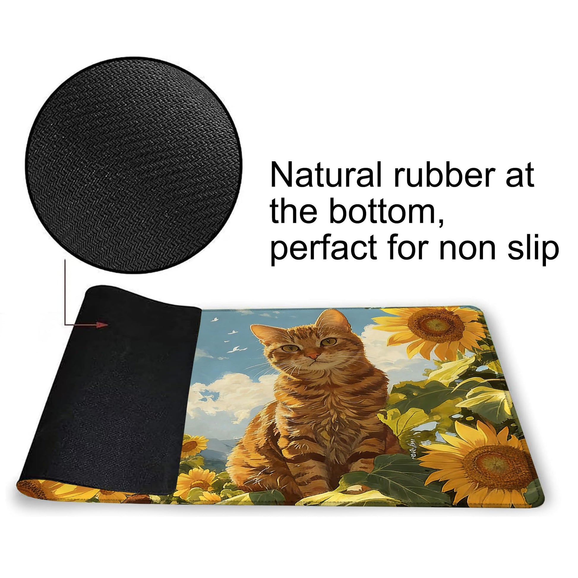 Playmat for MTG Orange Cat Sunflower Magic Play Mat 24x14 Inch Card Game Mat for Magic The Gathering TCG PTCG Playmat with Free Storage Bags Non-Slip