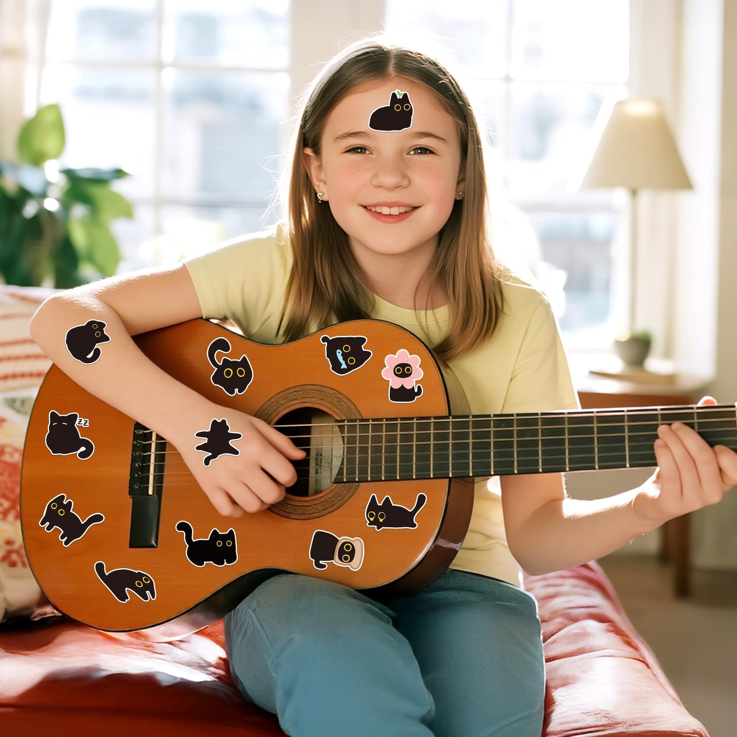 DSjuedui Black Cat 4 Roll Stickers - 2000Pcs Funny Cute Cartoon Meme Decorative Decals for Girls Boys Water Bottles Guitar Skateboard Laptop Kids