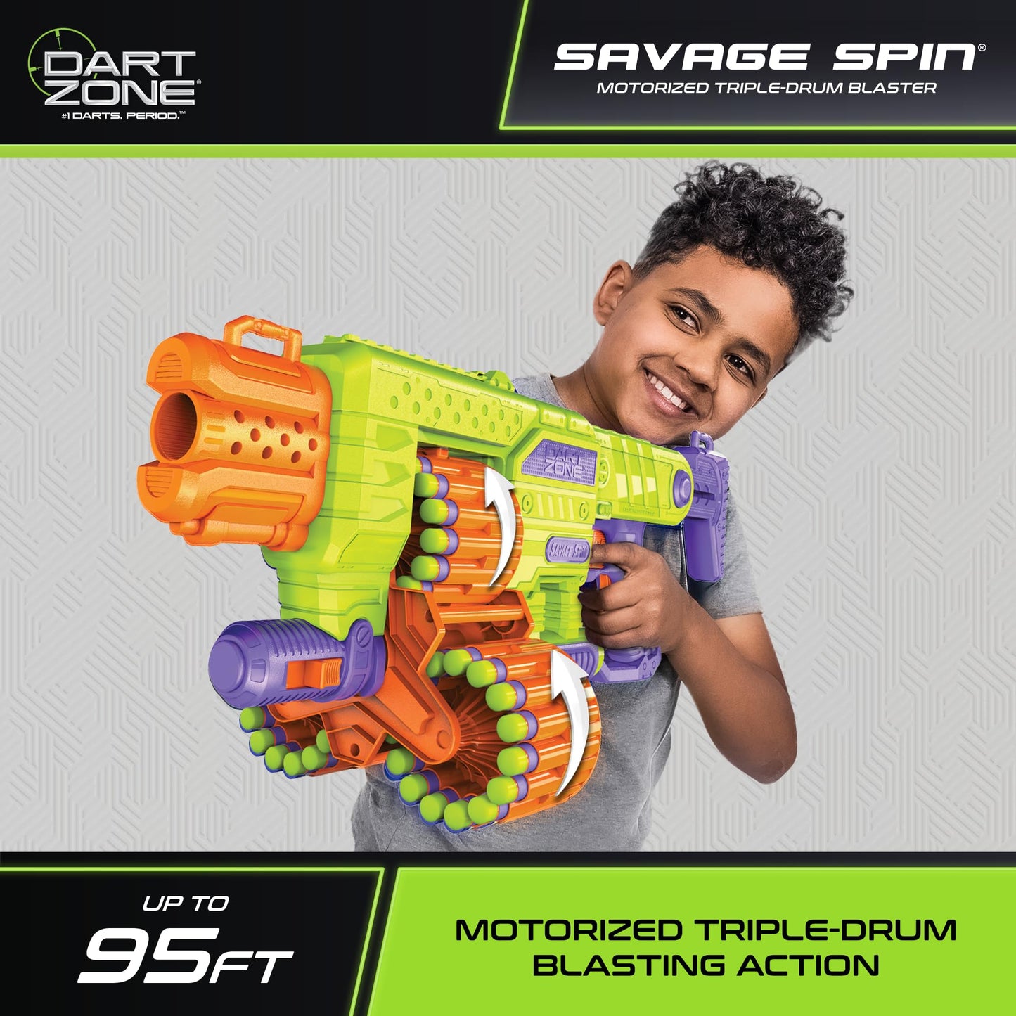 Dart Zone Savage Spin Semi-Auto Foam Dart Blaster - 45-Dart Triple-Drum Motorized Foam Dart Gun - NERF Dart Compatible Soft Bullet Toy Gun for Kids 45