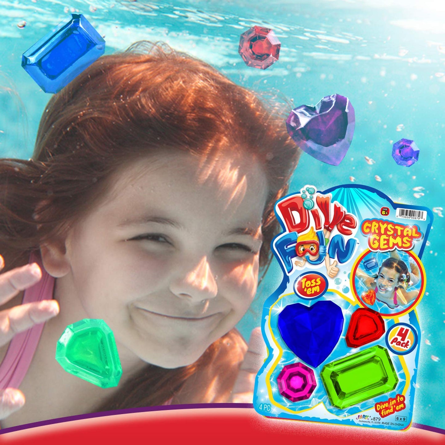 JA-RU Dive Fun Crystal Gems Diving Toys (1 Pack 4 Gems) Beach, Bath, & Pool Toys for Kids, Girls & Boys. Swimming Underwater Diving Activity Water