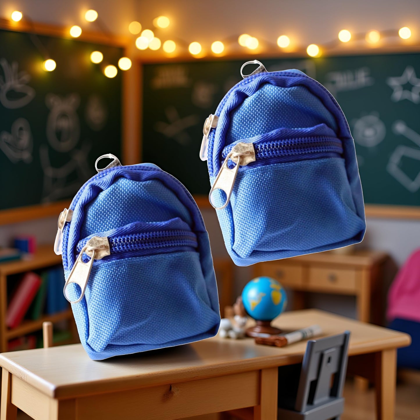 2Pcs Blue Mini Doll Backpack School Bag Model Dollhouse School Accessory for 1/6 Scale Dollhouse Décor,Simulation Mini School Bag Model,Dollhouse