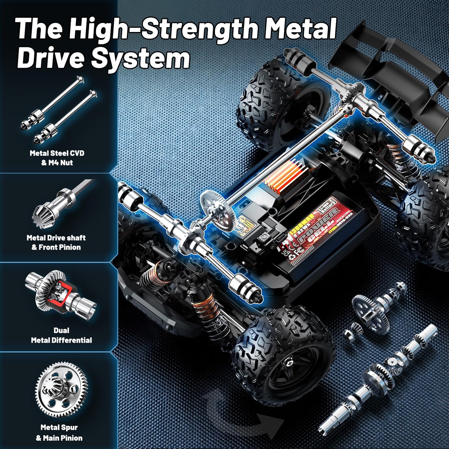 RC Cars 1:18 All-Terrain Off-Road RC Truck for Adults, 4WD 4×4 Fast Remote Control Car, High Speed 36 KM/H Monster Truck, Dual 7.4V 1300mAh Batteries