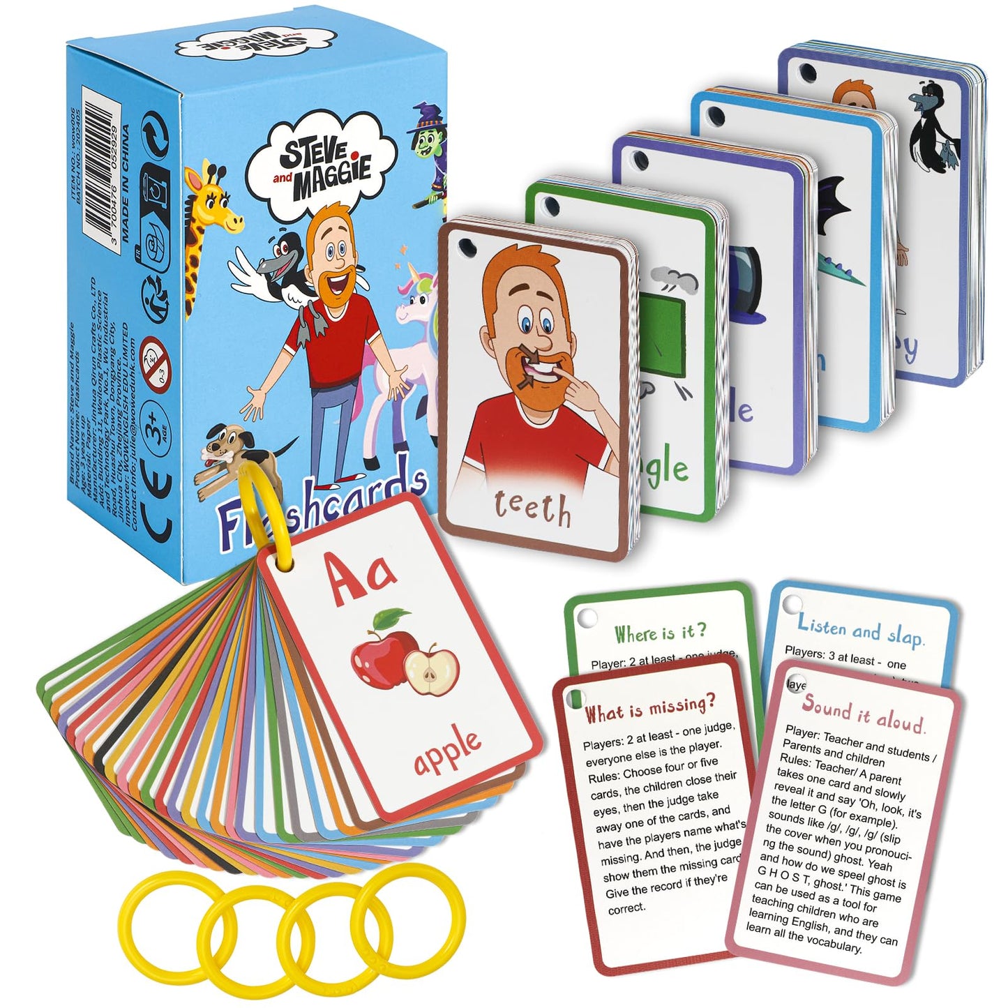 Steve and Maggie Sight Words Flash Cards for Toddlers, 115 PCS Toddler Flash Cards, Phonics Alphabet Numbers Shapes Colors, Preschool Kindergarten