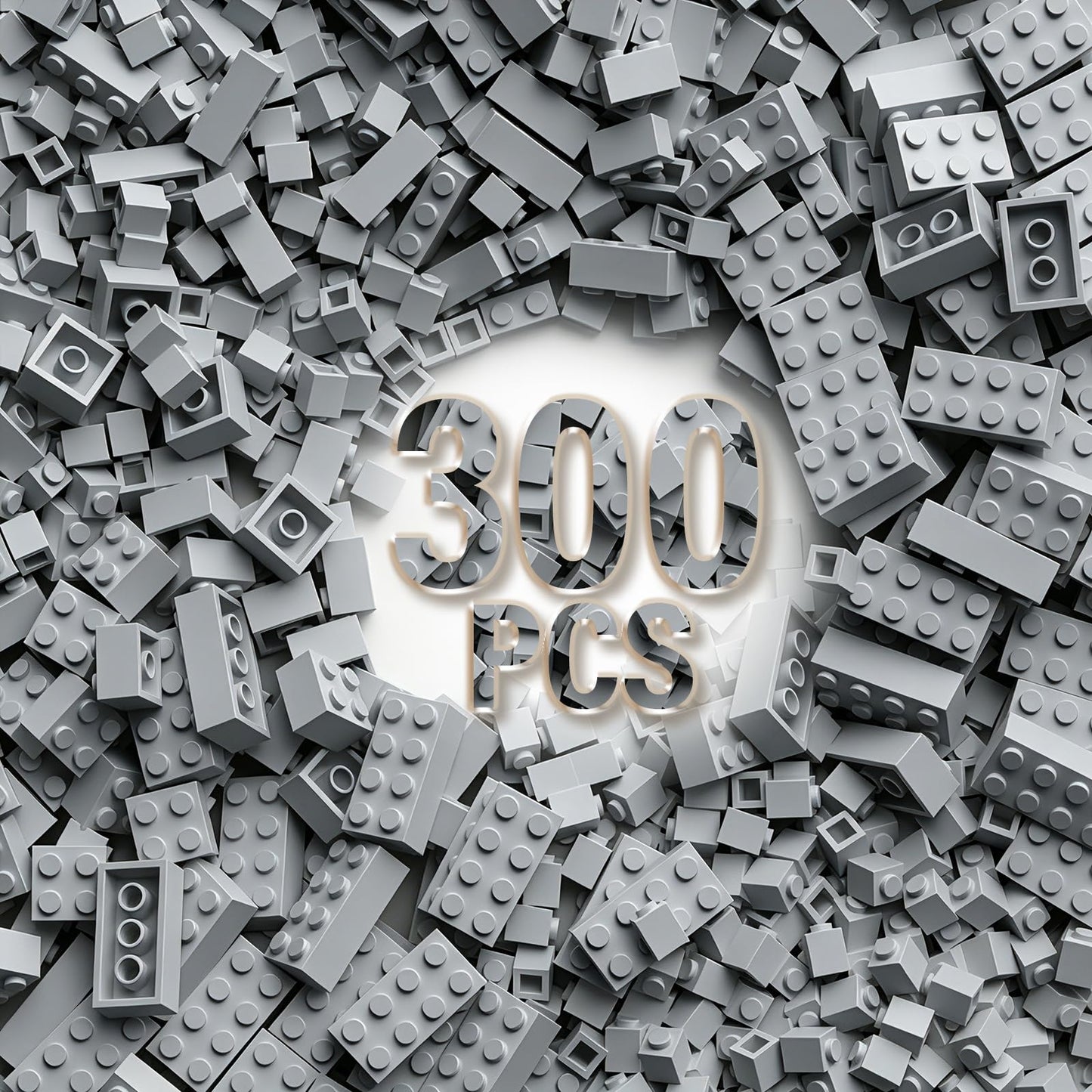 300 Piece Gray Building Bricks, 6 Size Classic Mixed Building Block Set, Compatible with Lego and Major Brands, Suitable for Boys and Girls Over 6
