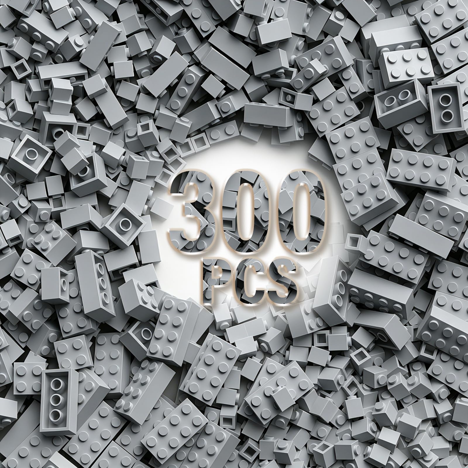 300 Piece Gray Building Bricks, 6 Size Classic Mixed Building Block Set, Compatible with Lego and Major Brands, Suitable for Boys and Girls Over 6