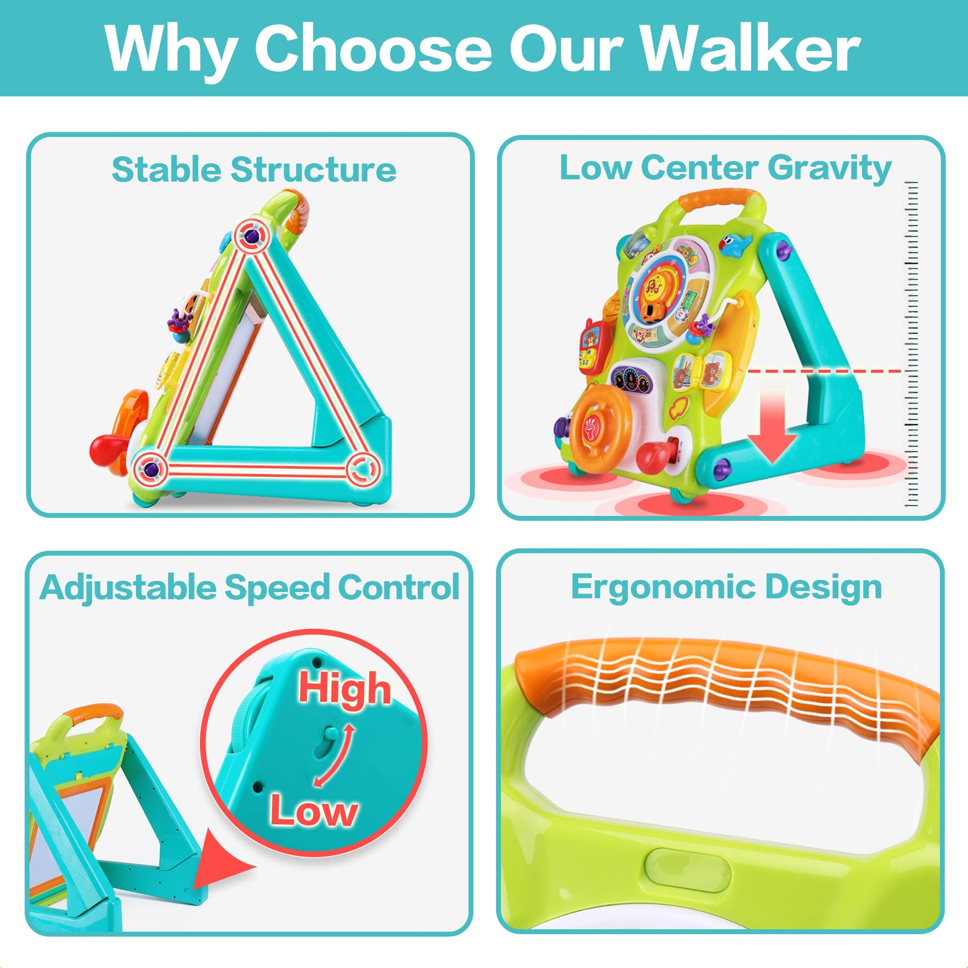 iPlay, iLearn 3 in 1 Baby Walker Sit to Stand Toys, Kids Activity Center, Toddlers Musical Fun Table, Lights and Sounds, Learning, Birthday Gift