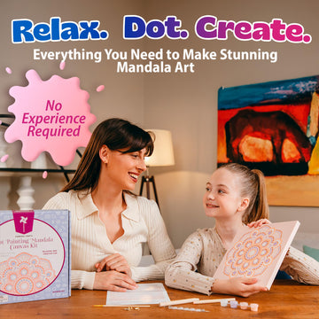 Pinwheel Crafts Painting Kit Mandala for Kids Ages 6-12 - Dot Painting Canvas Set with Mandala Dotting Tools, Paints, Brushes, Easy Instruction