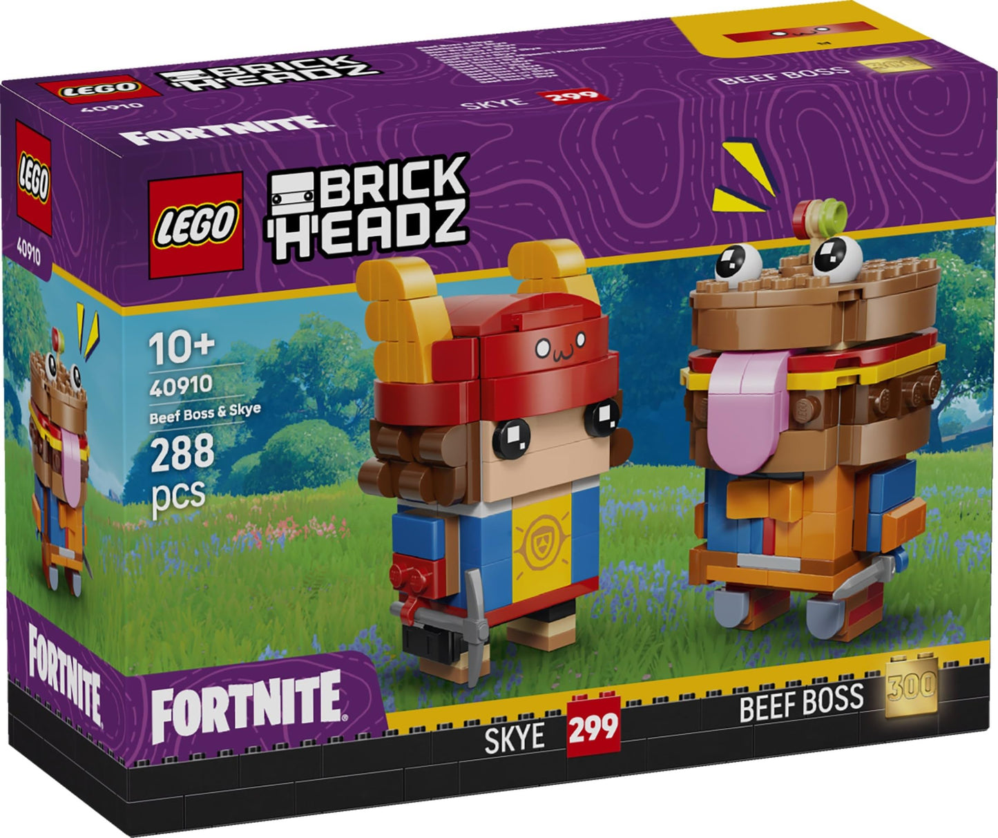 LEGO Fortnite BrickHeadz Beef Boss & Skye Figures - 288-Piece Video Game Building Set with Sword & Pickaxe Accessories, Collectible Gamer Decor Gift