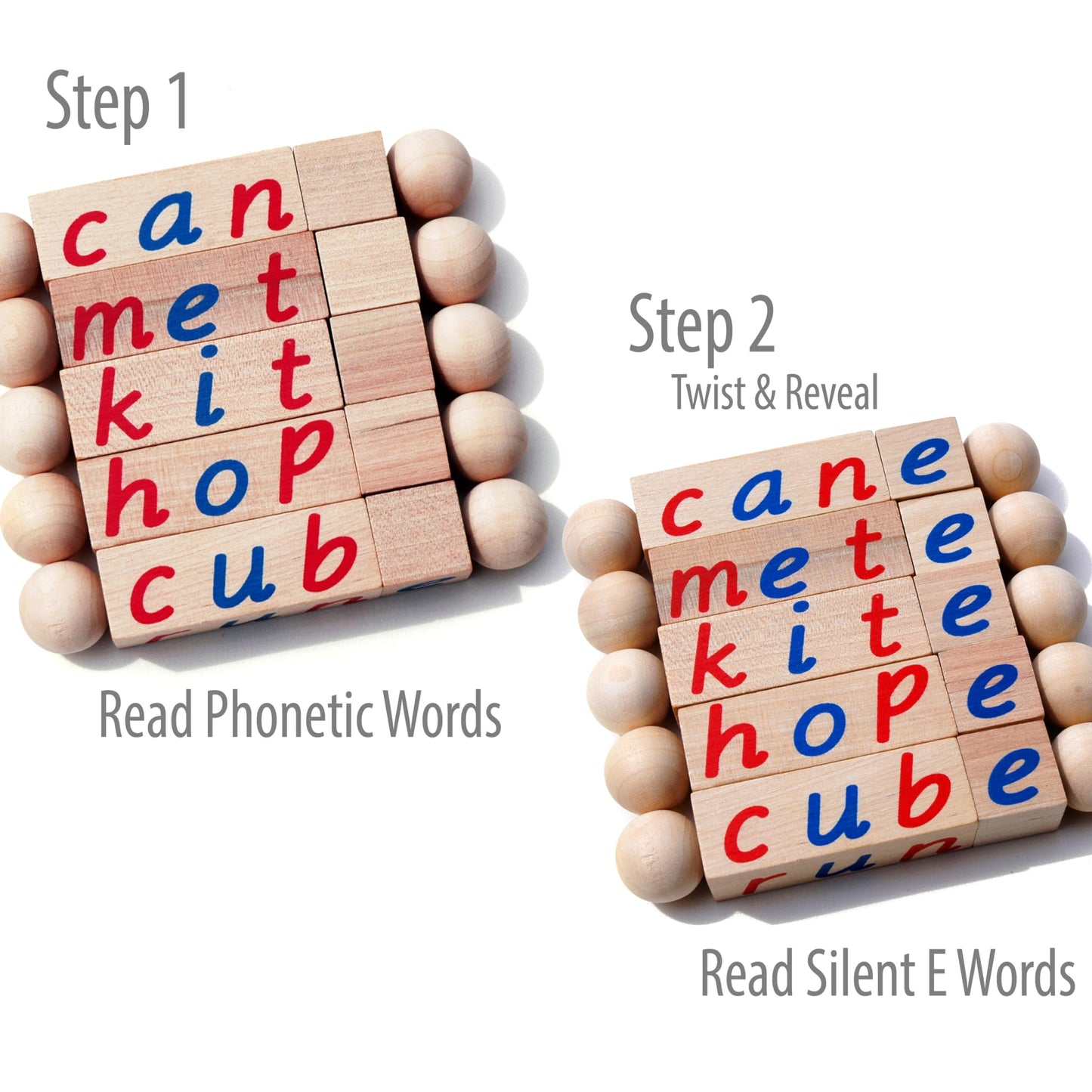 Montessori Silent E Reading Blocks for Preschoolers