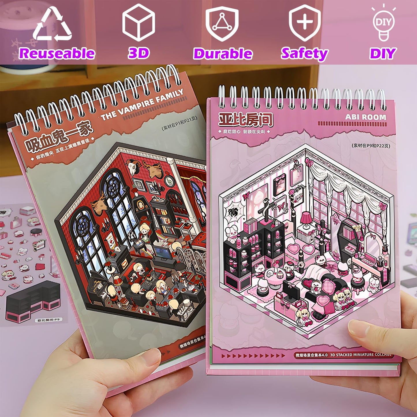 SWIMDOG 20 Sets DIY 3D House Goth Sticker Scene for Adults, Micro Horror Style DIY Scenes Therapy Sticker, Halloween Party Favors Goodie Bags Stuffer