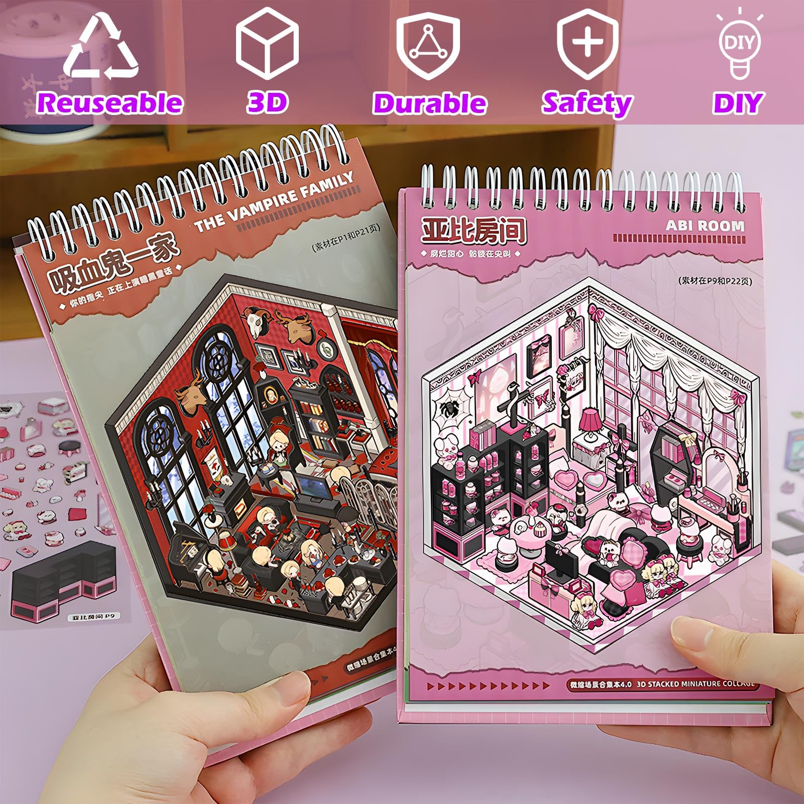 SWIMDOG 20 Sets DIY 3D House Goth Sticker Scene for Adults, Micro Horror Style DIY Scenes Therapy Sticker, Halloween Party Favors Goodie Bags Stuffer