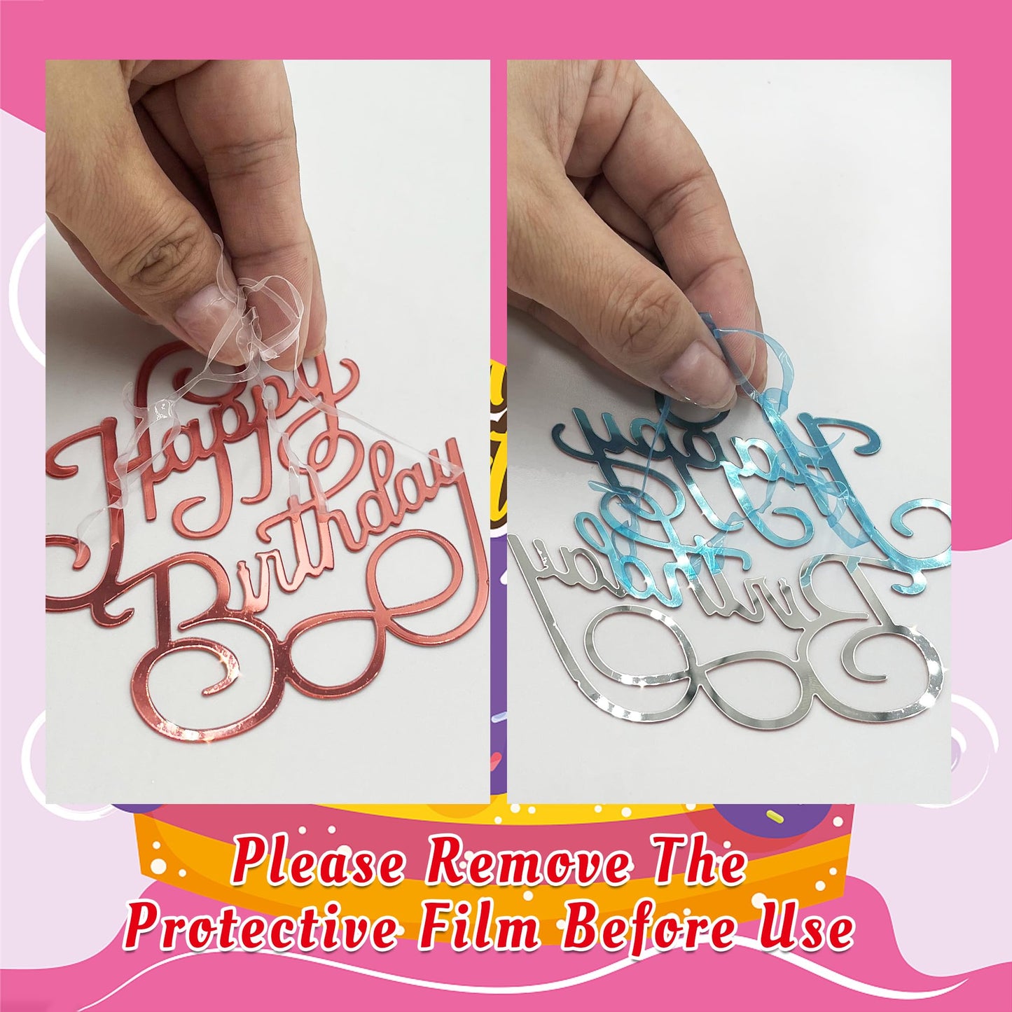 40 PCS Happy Birthday Cake Toppers Mirror Acrylic Toppers with 10 Styles 4 Colors for Birthday Party Cake Desserts Pastries