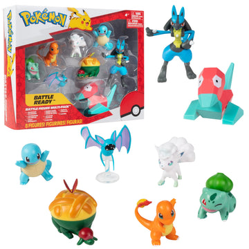 Pokemon Battle Ready! Toy Figure Set, 8 Pieces - 2" & 3" Charmander, Bulbasaur, Squirtle, Lucario, Alolan Vulpix & More - Gift for Kids, Boys, Girls