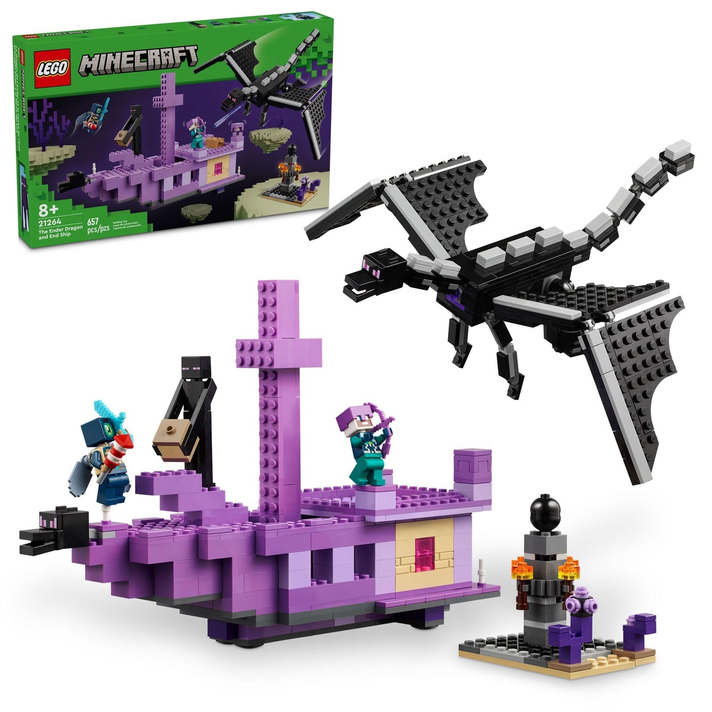 LEGO Minecraft The Ender Dragon and End Ship Building Set, Video Game Toy with 2 Minecraft Minifigures, Dragon Toy Action Playset for Kids, Birthday