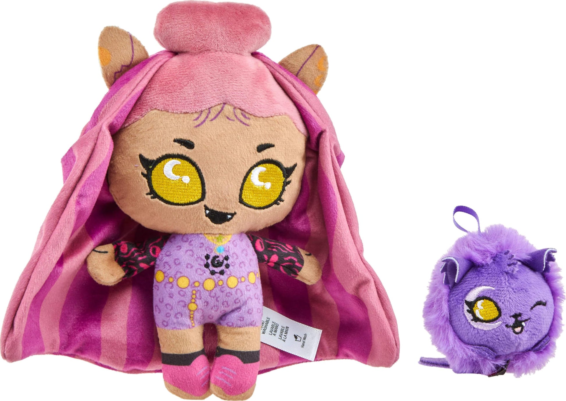 Monster High Plush Doll Set, Ghoul N Go Clawdeen Wolf 6.5-inch Plushie with Pet Dog Crescent and Kid-Sized Backpack