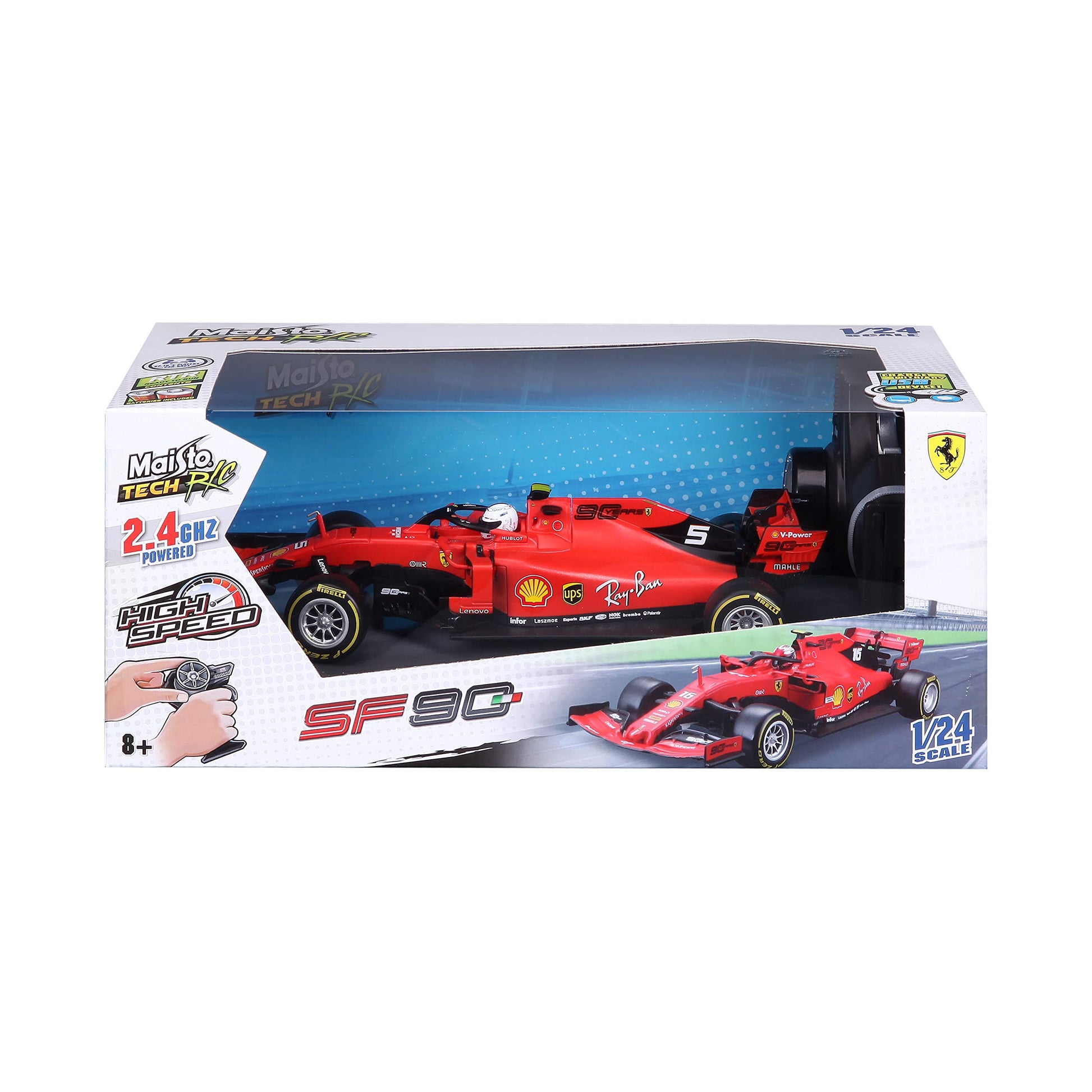 Maisto Tech Premium, High-Performance R/C F1 Ferrari SF90 Leclerc Super Car - 2.4 GHZ - 1:24 Scale
