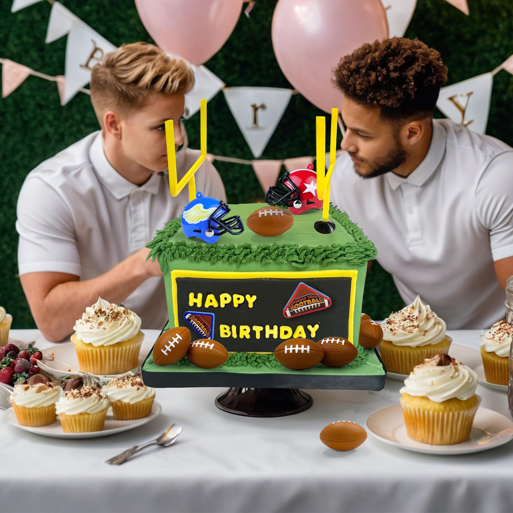 14 PCS Football Party Supplies Set with Goal Post Topper Mini Footballs and Mini Helmet Perfect for Game Day and Football Themed Birthday Parties