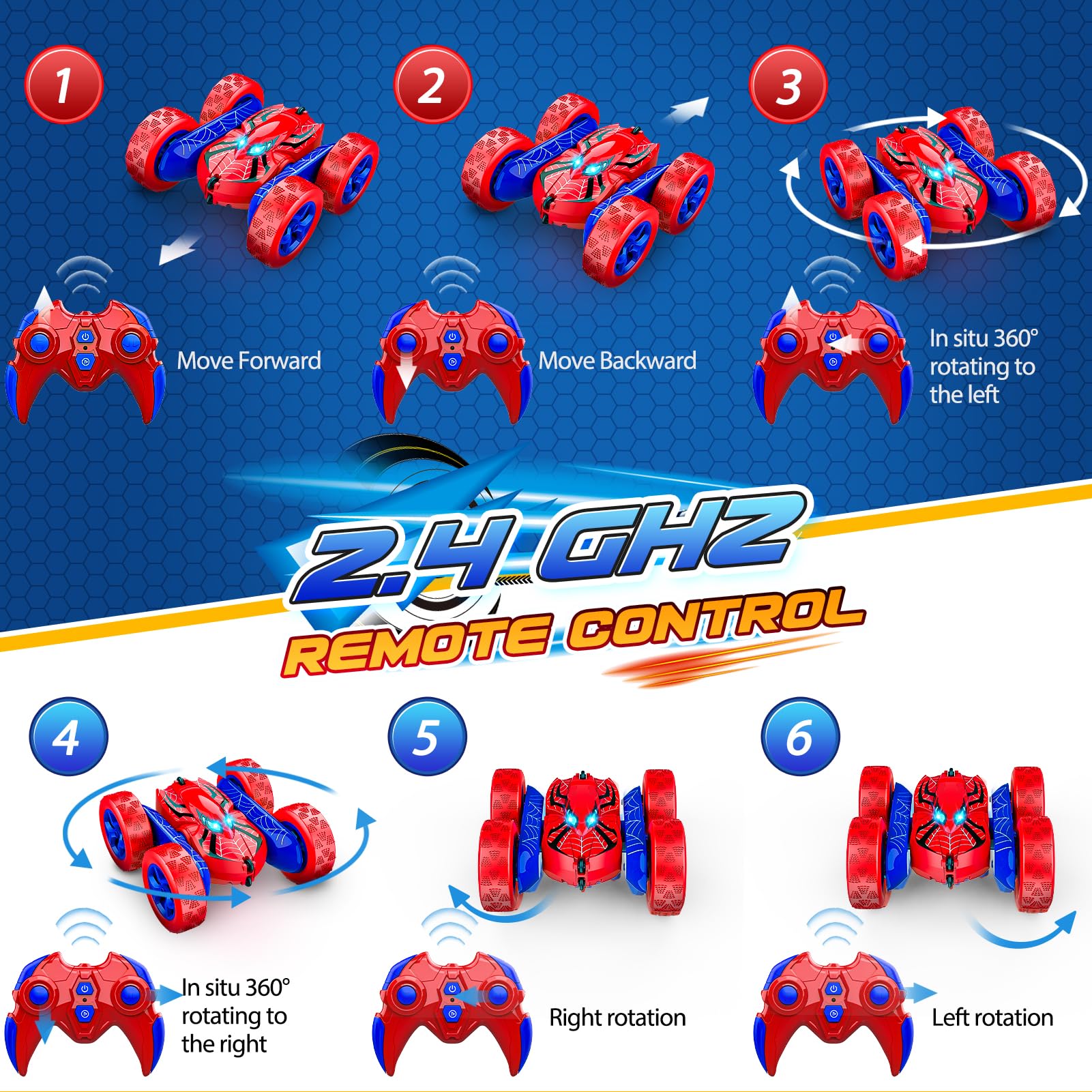 Yeriayha RC Cars Toys for 3 4 5 6 7 8 9 10 Year Old Boys,Double Sided 360° Flip 4WD Remote Control Car 2.4GHz Electric Rechargeable Toys for Ages 4-6