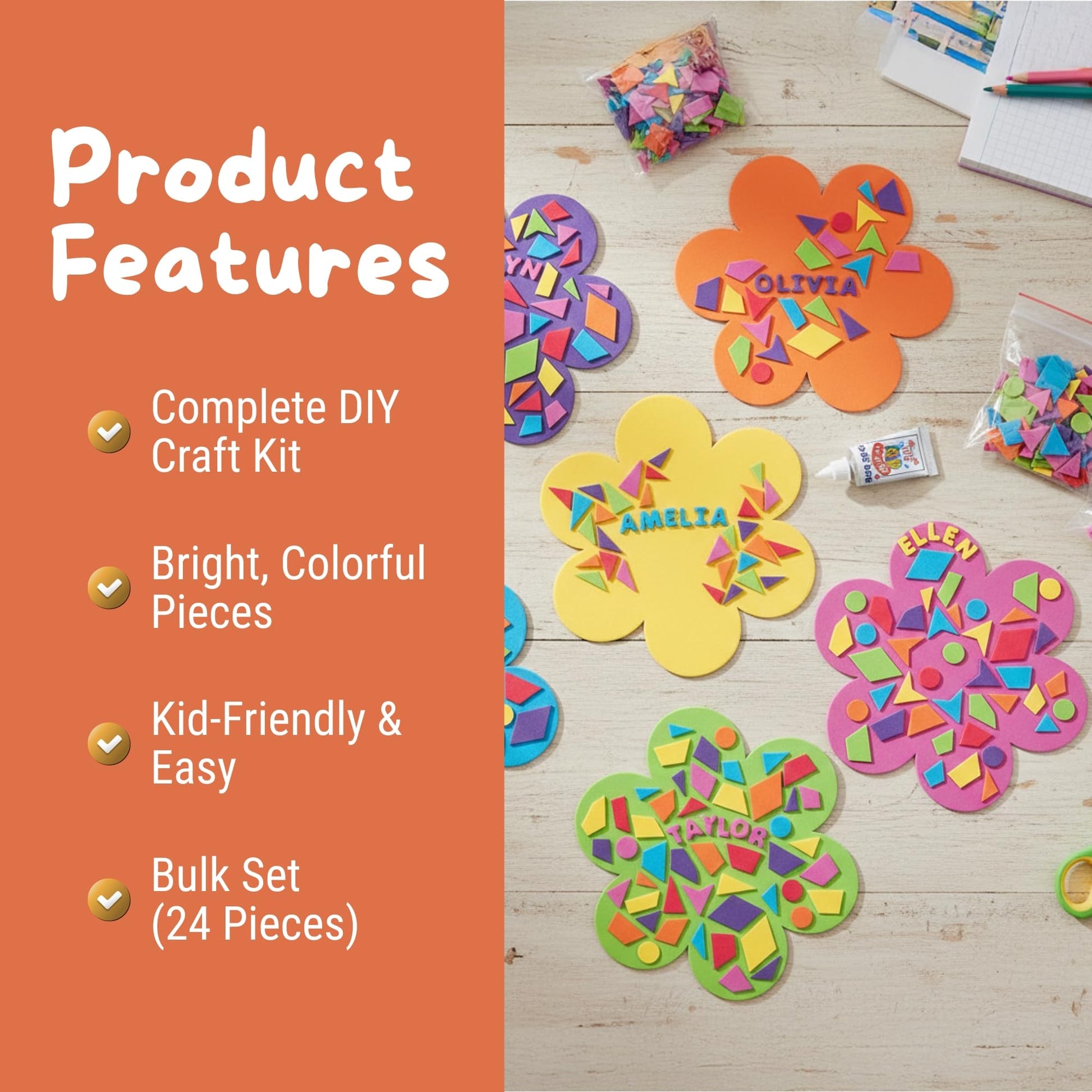 Fun Express DIY Foam Mosaic Flower Kit - Creative Craft Activity for Kids Fun and Engaging Home Project Easy to Assemble, Promotes Hand-Eye