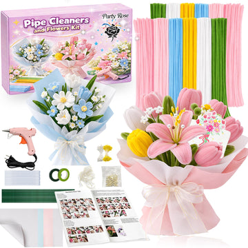 Party Rose 650PCS Pipe Cleaners Craft, Pipe Cleaner Bulk Flower Kit, 6 Colors Chenille Stems Flower Making Kit with Floral Wires, Gardening Tape
