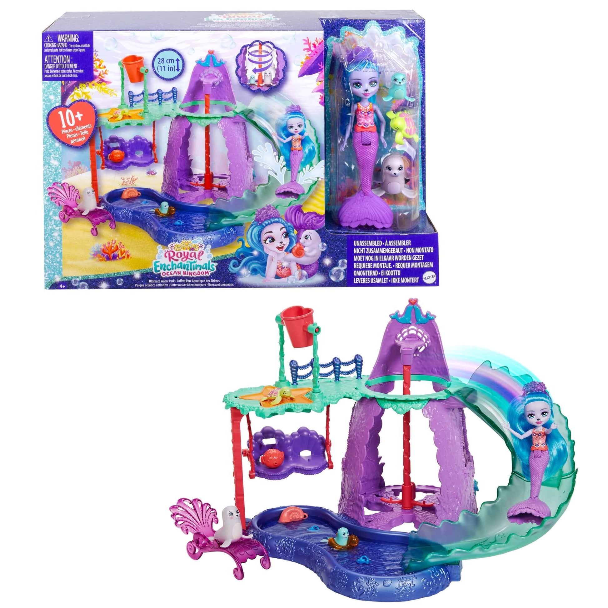 Mattel Enchantimals Ultimate Water Park Playset with Shayda Sea Lion Small Doll, 4 Animal Figures & Accessories, Ocean Kingdom Set with Water Features