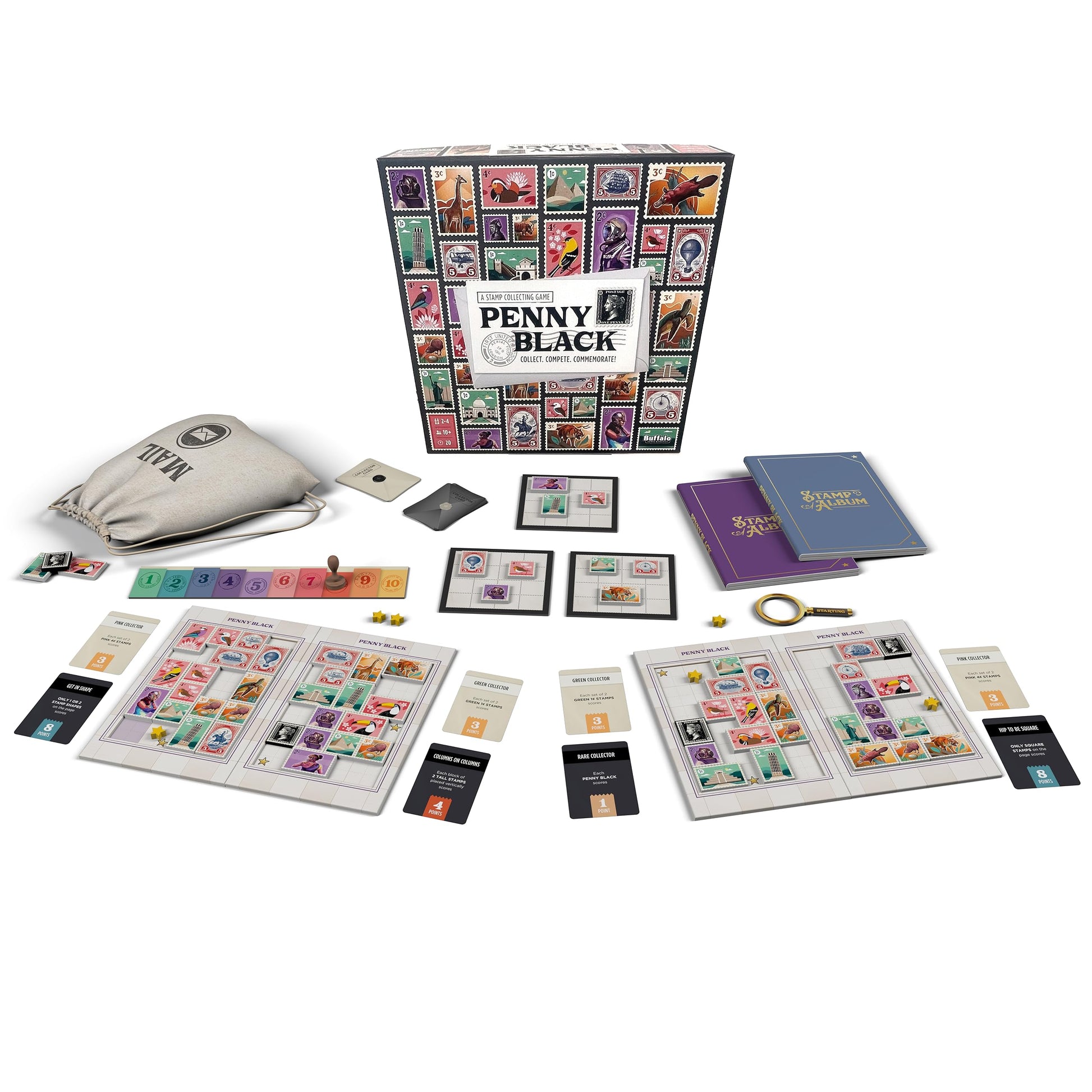 Buffalo Games - Penny Black - Collect Stamps in a Family Night Board Game - Commemorate Game Night Fun - Stamp Collecting Race to Complete Missions