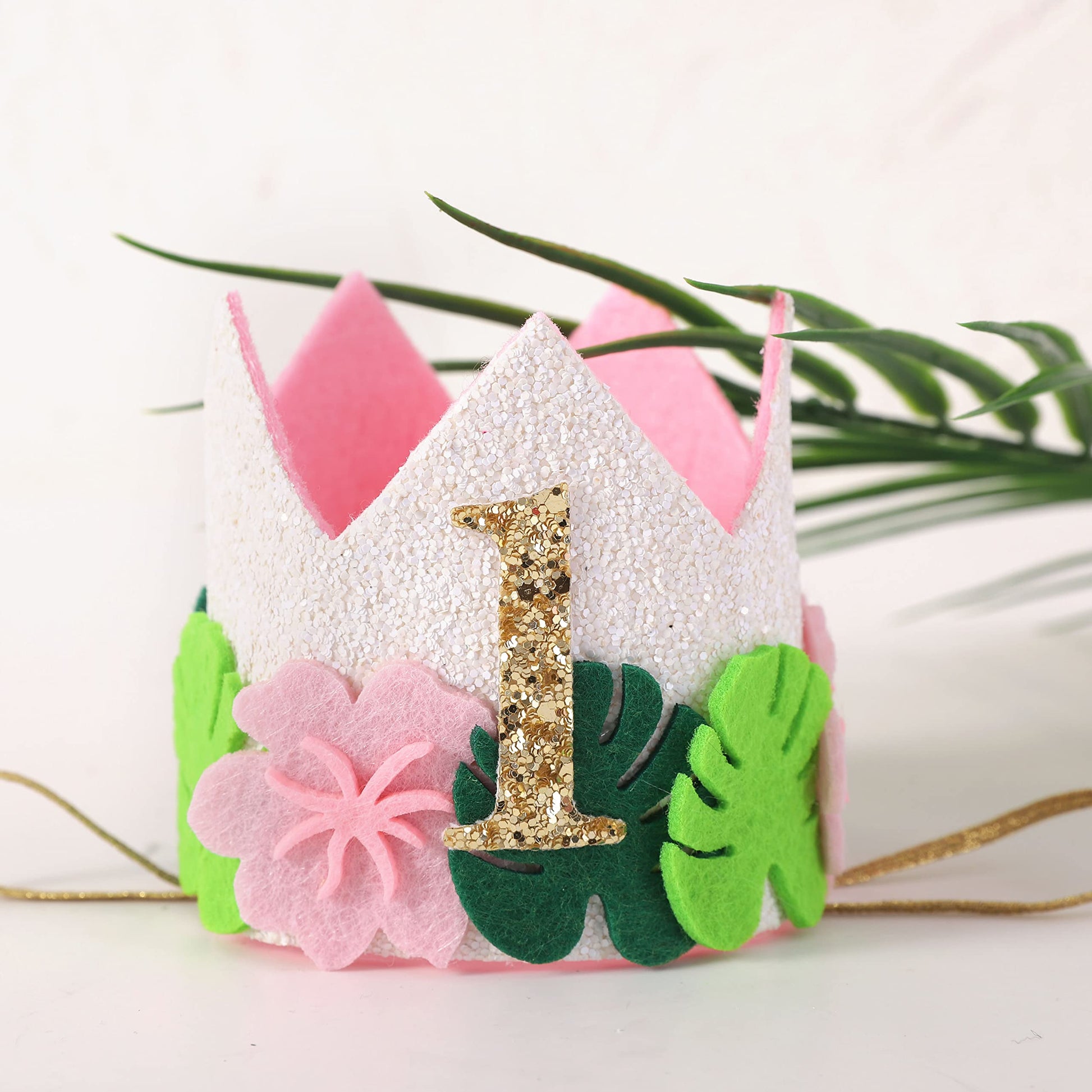 Agkvw Pink Wild One Birthday Crown for Girls - Tropical Pink 1st Birthday Hat, Girls Jungle Safari 1st Birthday Decoration, Hawaiian 1stBirthday Decor