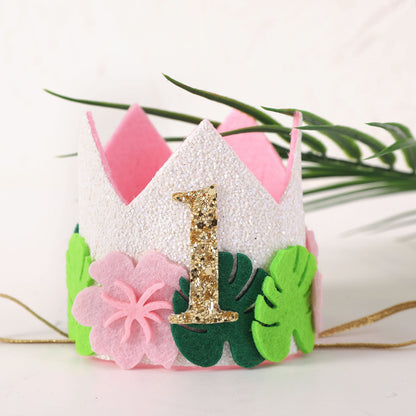 Agkvw Pink Wild One Birthday Crown for Girls - Tropical Pink 1st Birthday Hat, Girls Jungle Safari 1st Birthday Decoration, Hawaiian 1stBirthday Decor