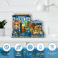 Santorini Sun Coffee Shop DIY Book Nook Kit - 3D Wooden Puzzle for Adults with LED Light, Mediterranean Café Bookshelf Insert for Adults and Teens