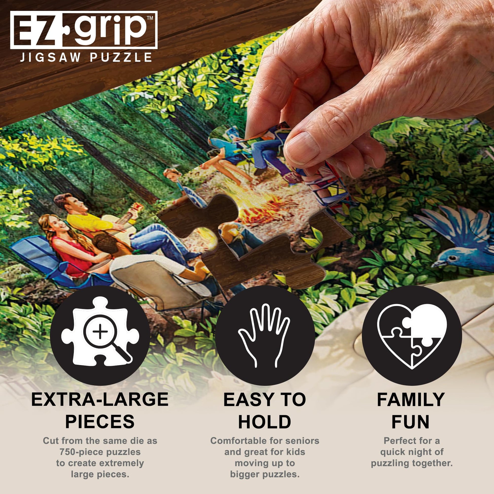 MasterPieces 300 Piece EZ Grip Jigsaw Puzzle - Campsite Trouble - 18"x24"