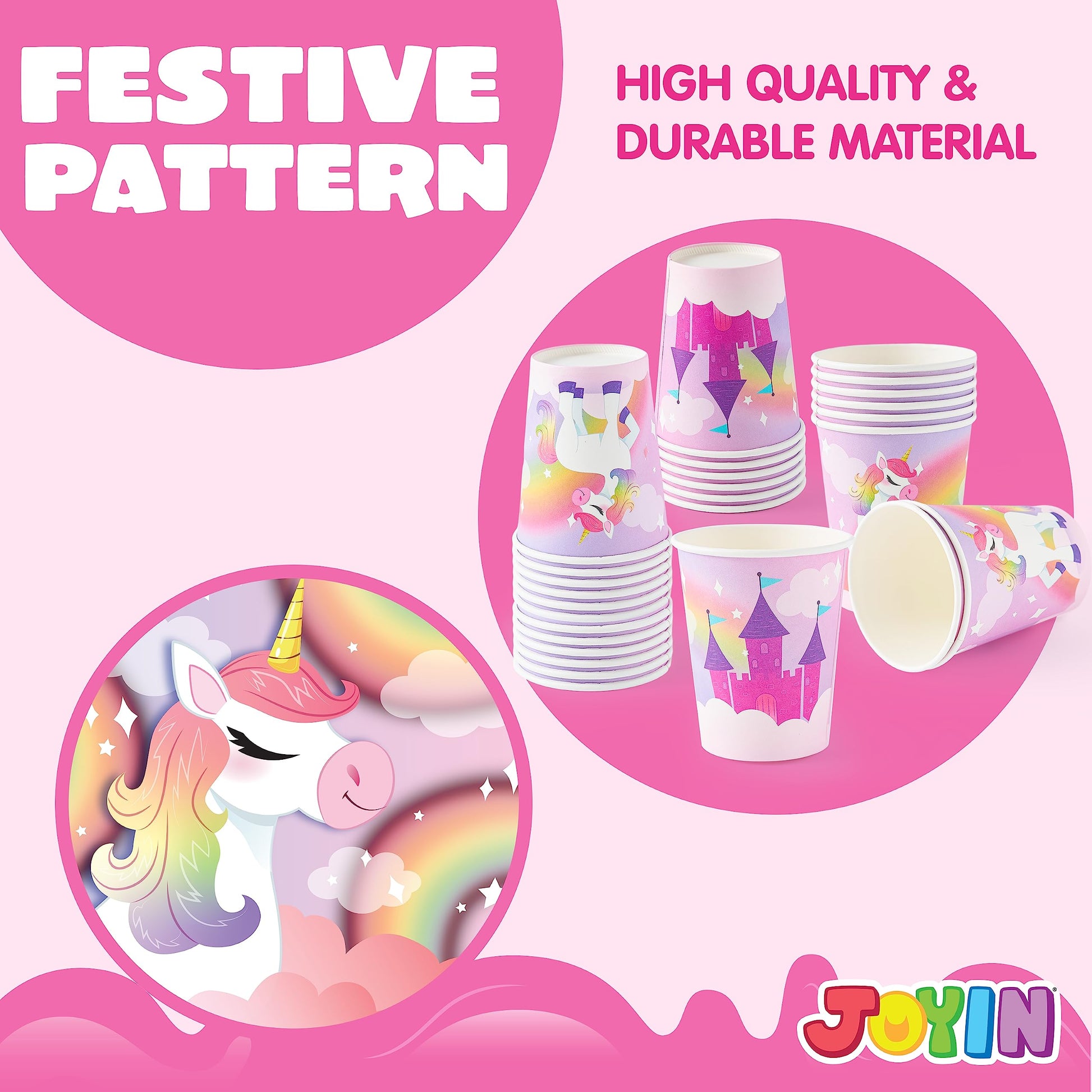 JOYIN 145 Pcs Unicorn Birthday Party Supplies with Unicorn Banner for Girls, 24 Serves Unicorn Disposable Tableware Set with Plates , Cups, Napkins
