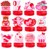 JOYIN 12 Pcs Valentine's Day Honeycomb Centerpieces, Table Decorations with Red Pink Heart Bear , Centerpieces Decor for Kids Birthday Valentine's Day