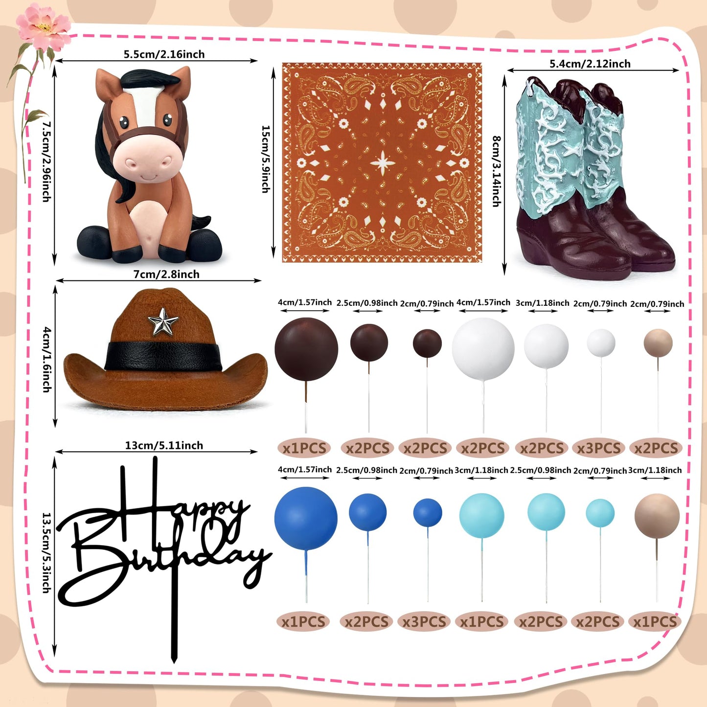 31 PCS Cowboy Cake Decorations Hat Boot Balls and Horse Cake Toppers for Western Theme Birthday Baby Shower Cowboy Cowgirl Party Supplies