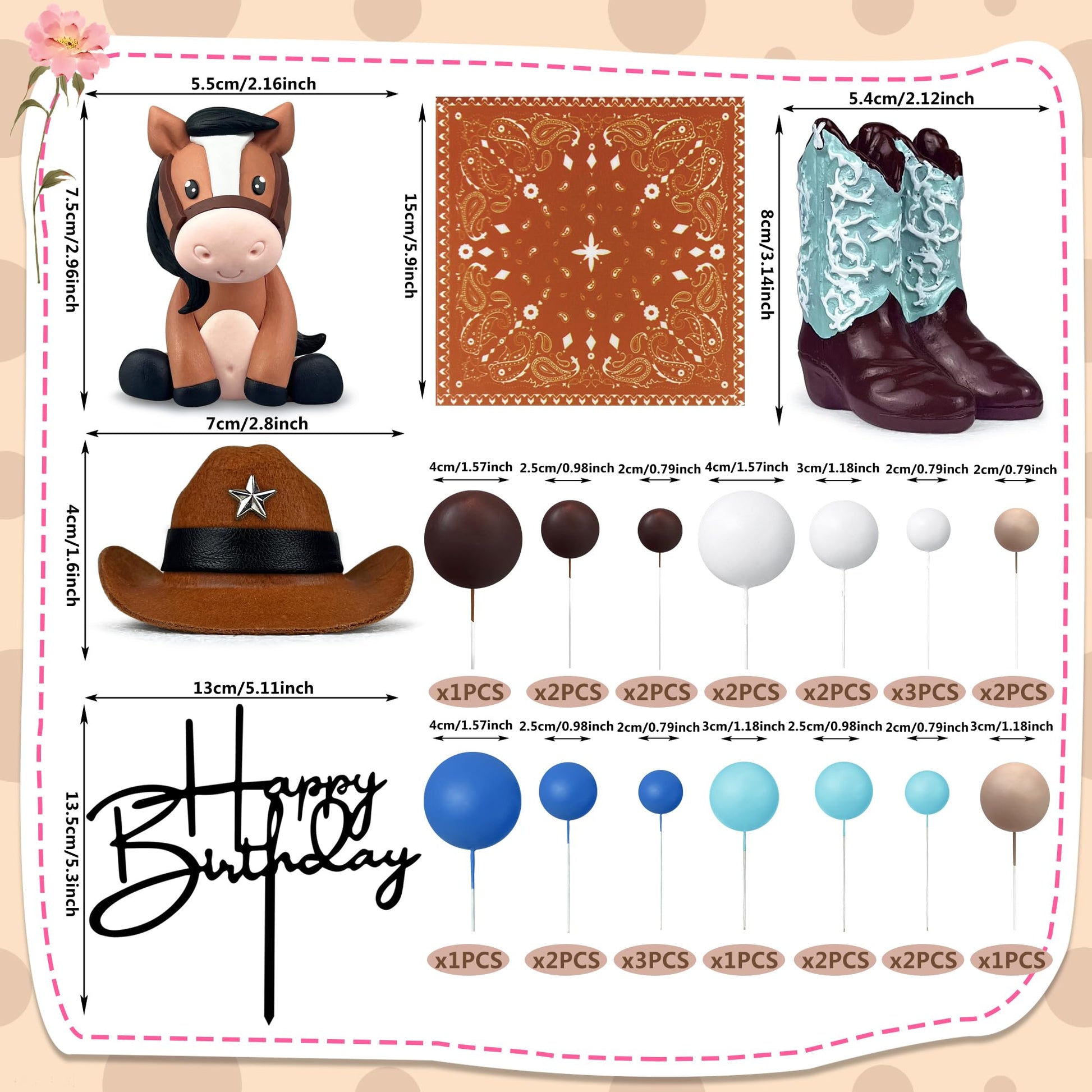 31 PCS Cowboy Cake Decorations Hat Boot Balls and Horse Cake Toppers for Western Theme Birthday Baby Shower Cowboy Cowgirl Party Supplies