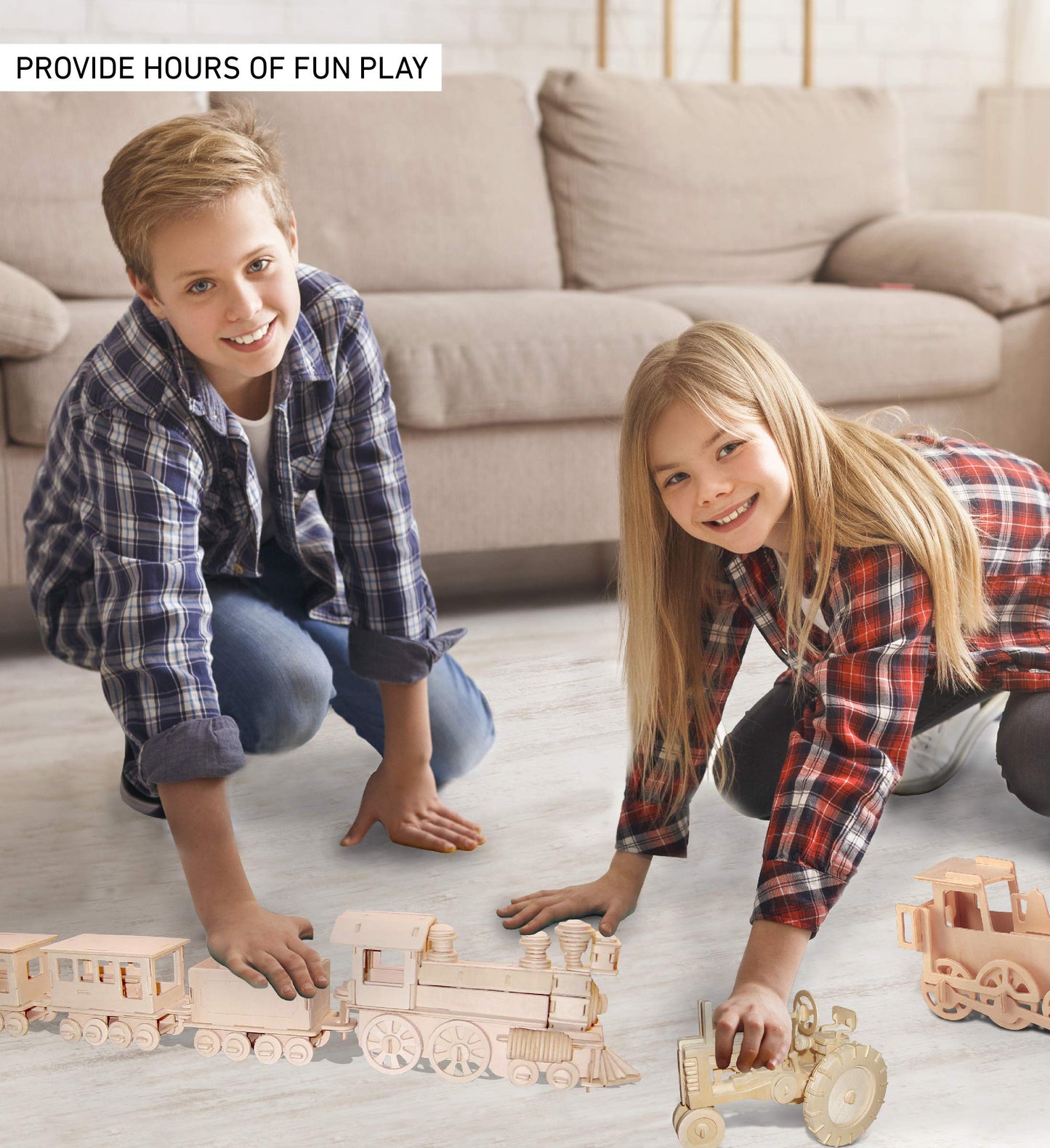 Puzzled 3D Puzzle Train Wood Craft Construction Model Kit, Fun Unique & Educational DIY Wooden Toy Assemble Unfinished Craft Hobby Classic Train