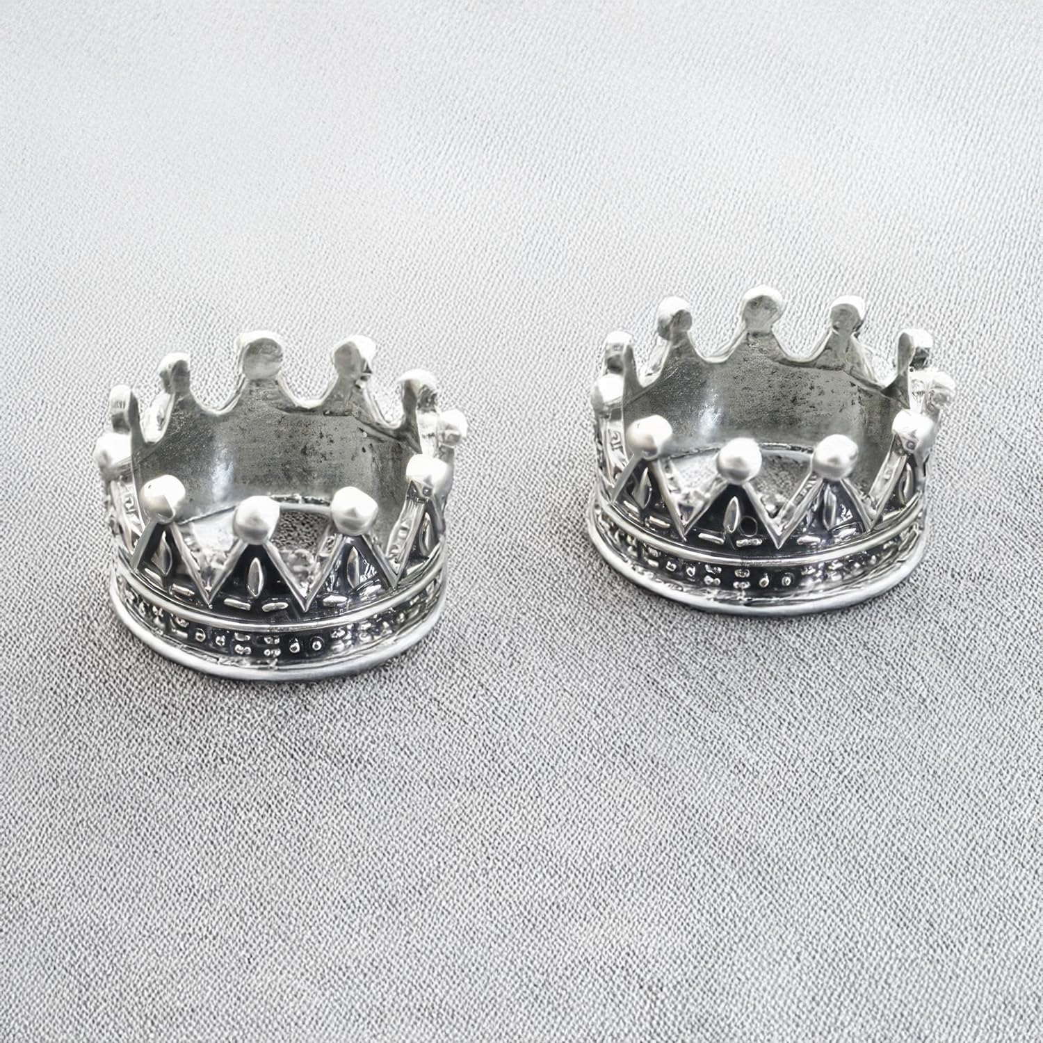 4Pcs Miniature Metal Crowns Set (0.49" H), Intricate Regal Tiaras in Antique Bronze, Gold, or Silver Finish for Collector Dollhouse Royalty & Fantasy