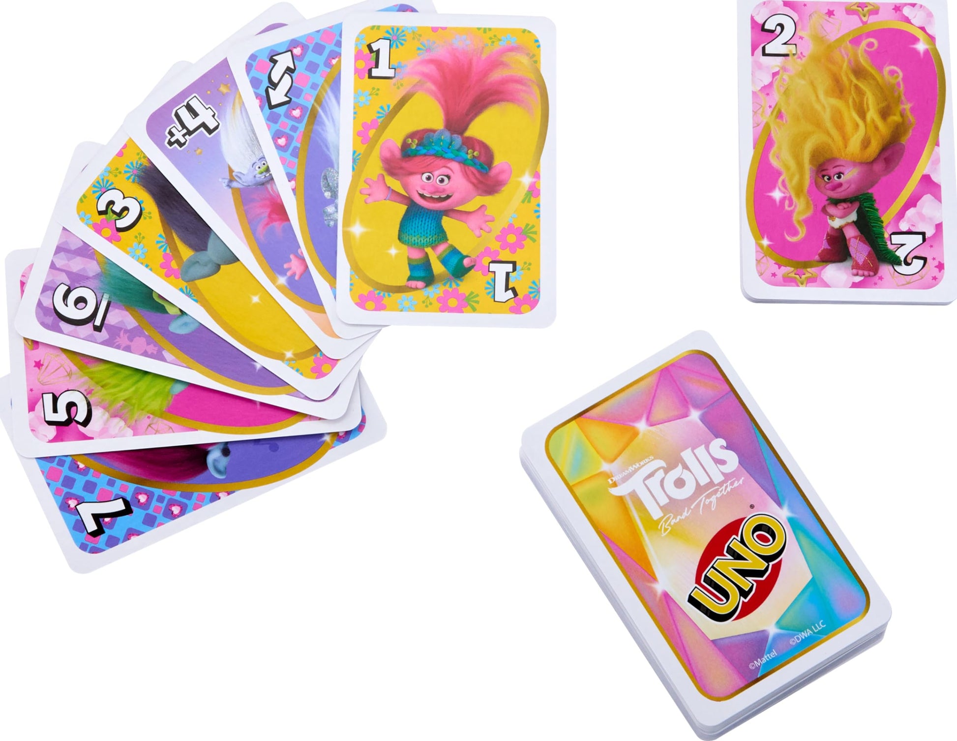 Mattel Games UNO Trolls 3: Band Together Card Game for Kids, Adults & Game Night Featuring Trolls Characters & Special Rule
