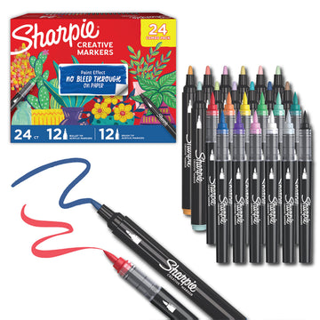 Sharpie Creative Markers, Combo Pack, Water-Based Acrylic, Bullet & Brush Tips, Assorted Colors Including Earth Tones, 24 Count - Works on Paper