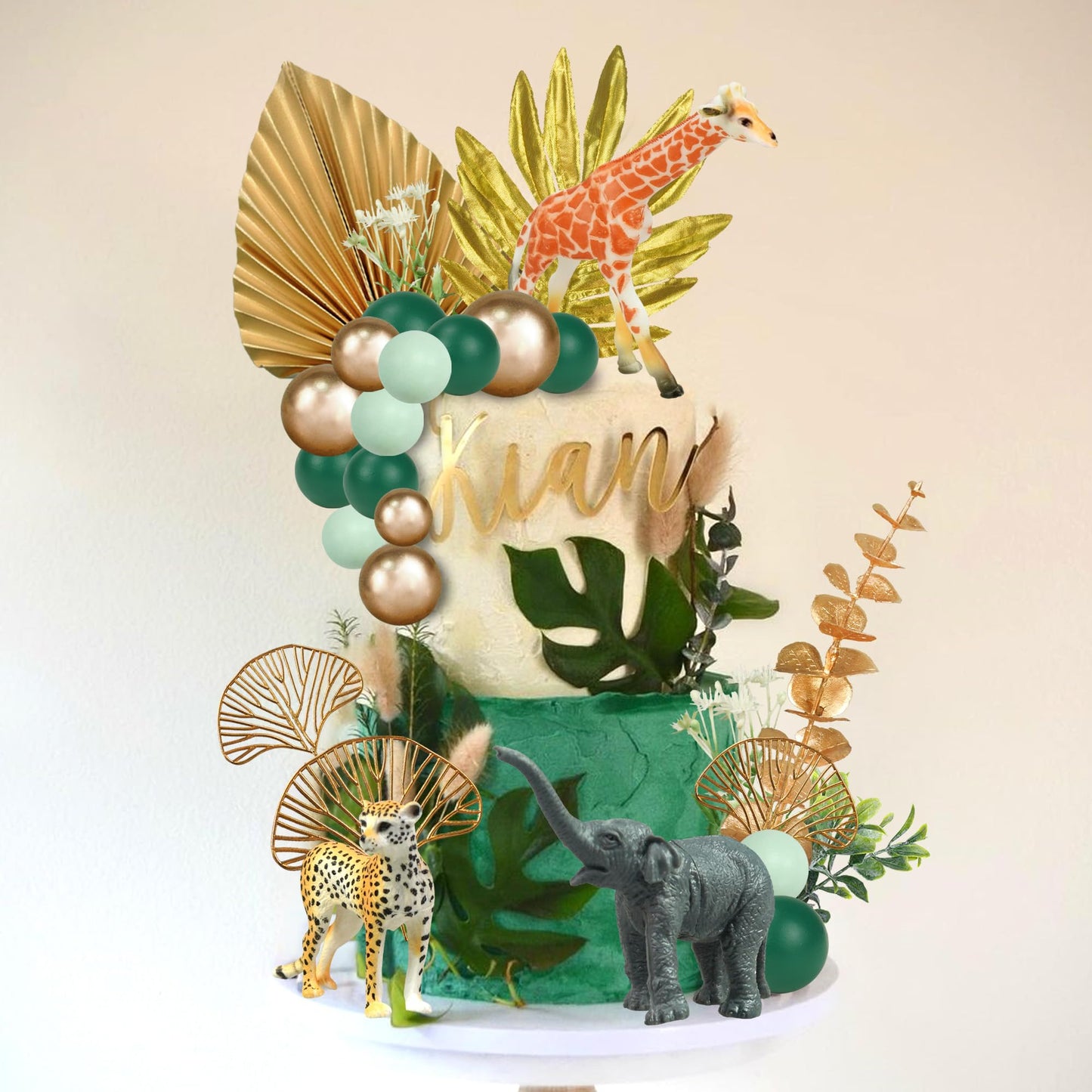 26 PCS Jungle Animal Cake Toppers Safari Animals Figure Gold Palms Picks Jungle Wild One Animals Cake Decorations for Safari Theme Birthday (style 1)