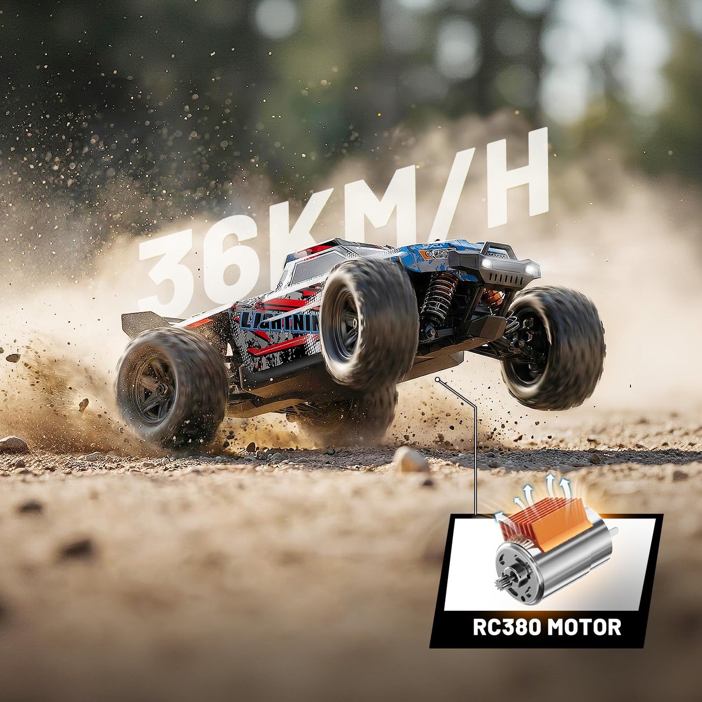 RC Cars 1:18 All-Terrain Off-Road RC Truck for Adults, 4WD 4×4 Fast Remote Control Car, High Speed 36 KM/H Monster Truck, Dual 7.4V 1300mAh Batteries