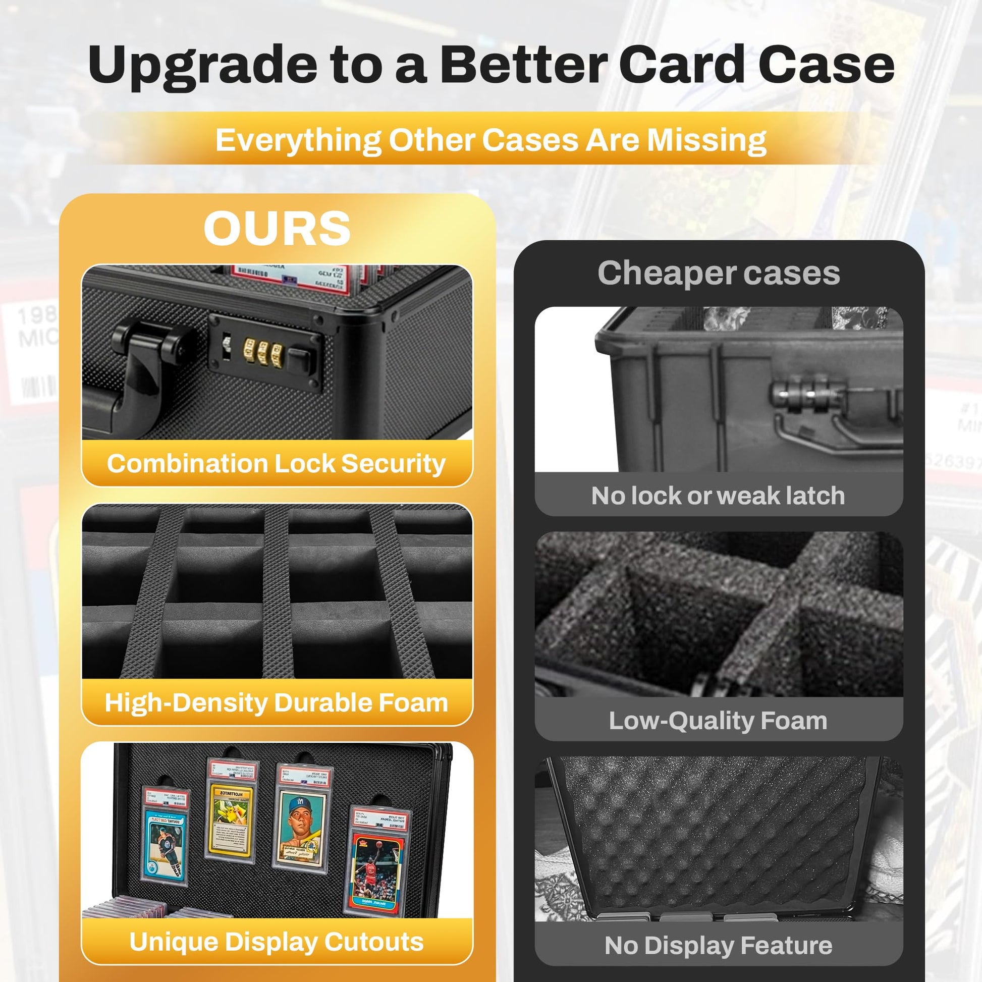 Graded Card Storage Box - Card Slab Case with Lock - 4 Row Trading Card Case with 8 Foam Inserts - Sports Card Case Fits PSA, BGS, SGC, CGC Slabs