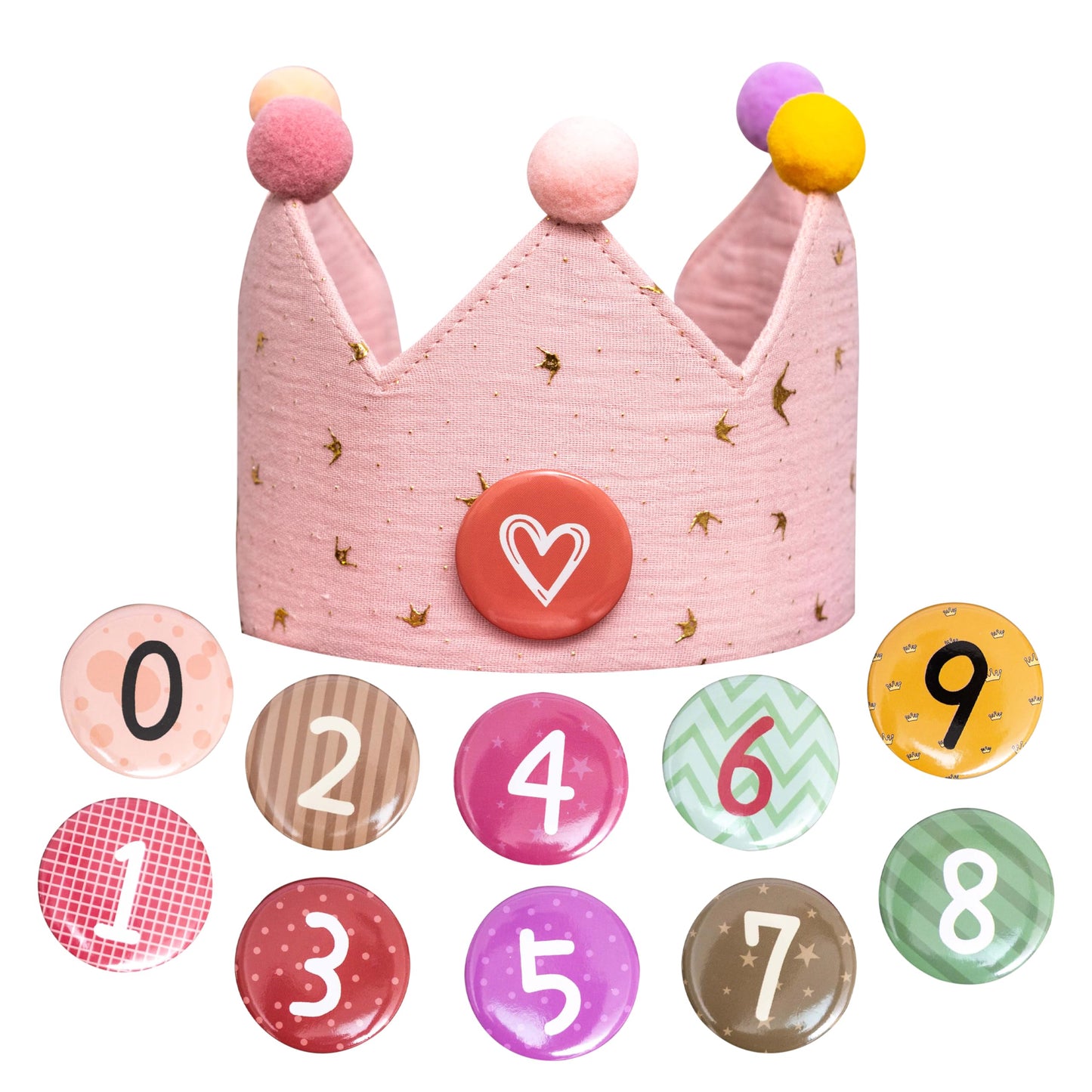 KIETKIE Adjustable Birthday Crown Hat for Girls boys - Pink Birthday Hat with Removable Numbers(0-9),Princess Themed Birthday Party Decorations(Pink)