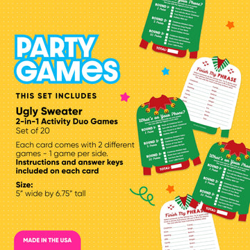 Big Dot of Happiness Ugly Sweater - 2-in-1 Holiday and Christmas Party Cards - Activity Duo Games - Set of 20