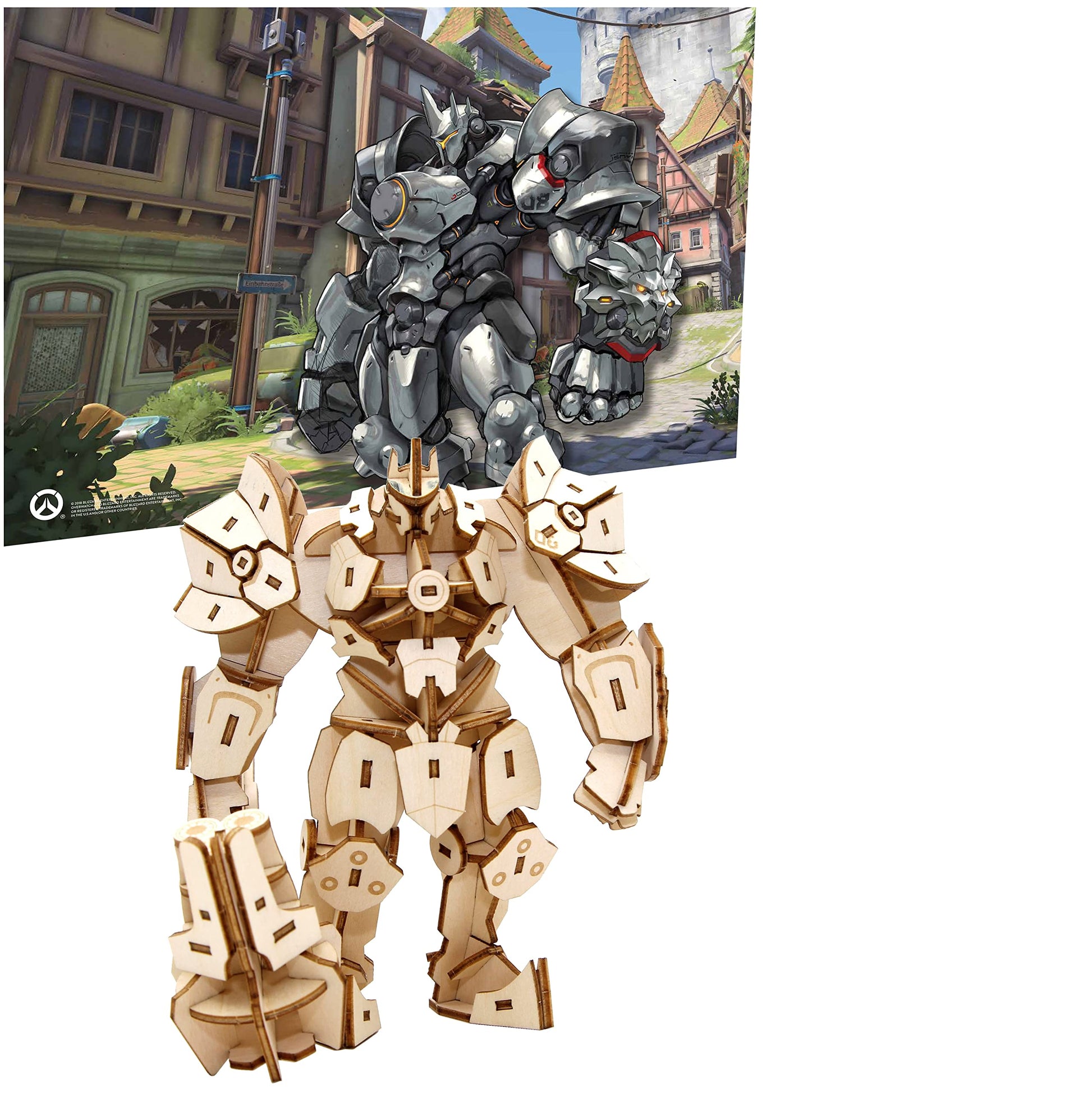Overwatch Reinhardt 3D Wood Puzzle & Model Figure Kit (139 Pcs) w/Exclusive Poster - Build & Paint 3-D Video Game Replica Toy, No Glue Required - Gift